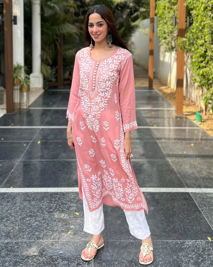 Rayon Cotton Chikankari Kurta With Pant