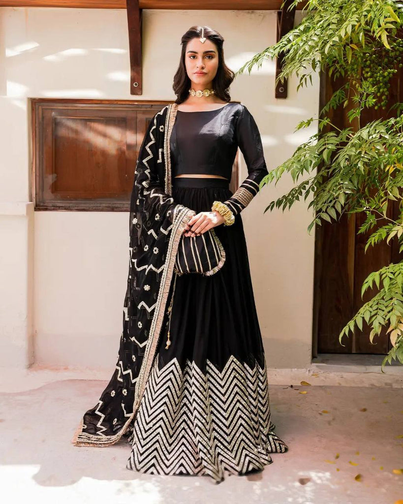 Black Faux Georgette Sequence Embroidery Work Lehenga Choli With Dupatta