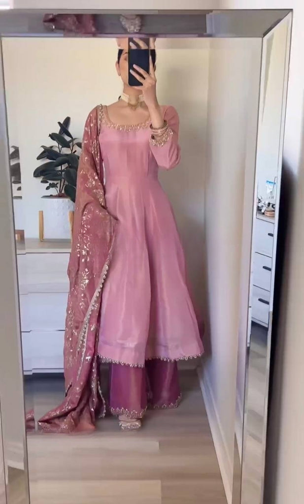 Baby Pink Jimmy Choo Sequence Embroidery Work Gown With Dupatta