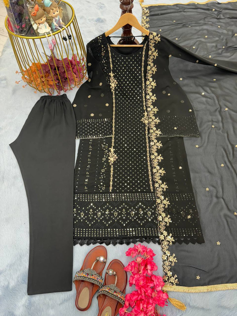 Black Faux Georgette Embroidery Work Salwar Suit