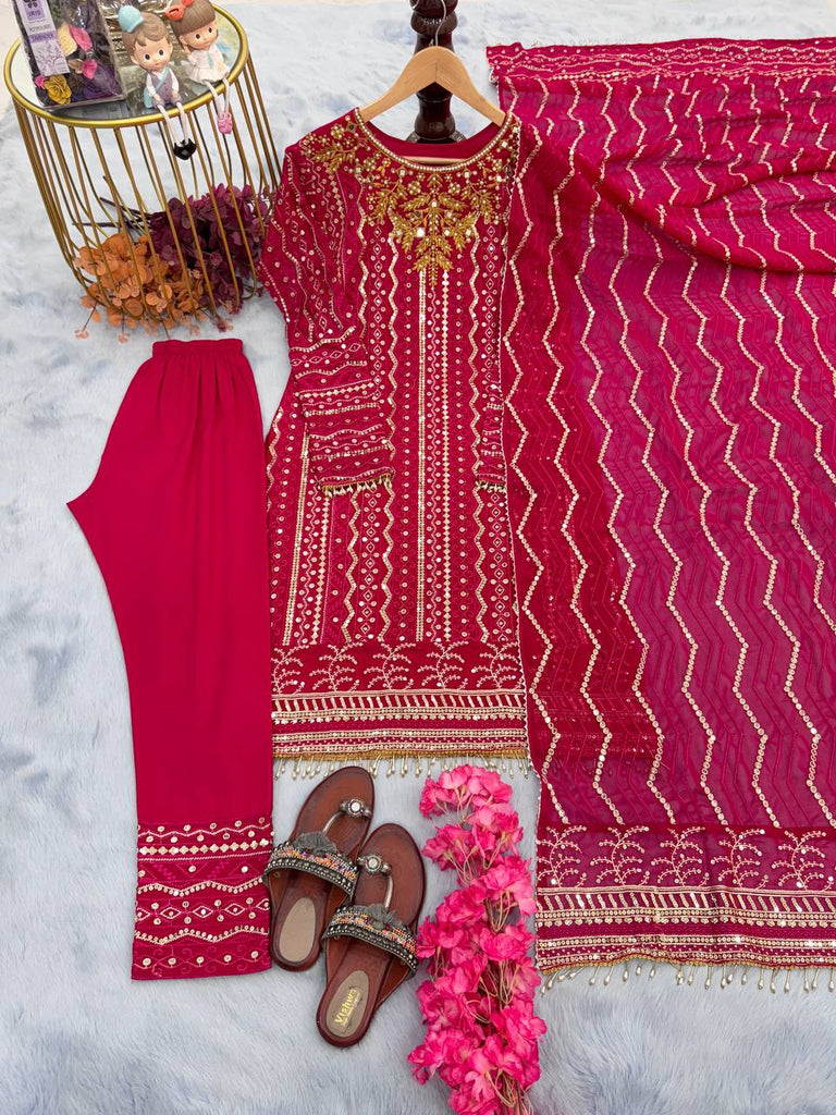 Rani Pink Faux Georgette Pal Moti Work Salwar Suit