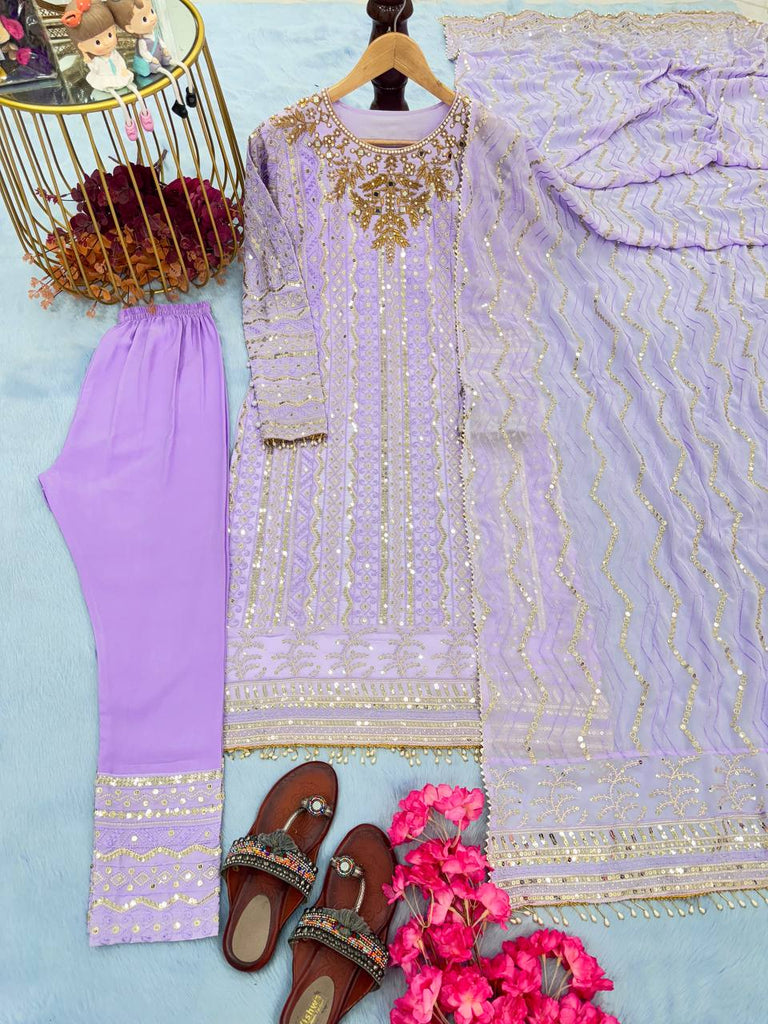 Lavender Faux Georgette Pal Moti Work Salwar Suit