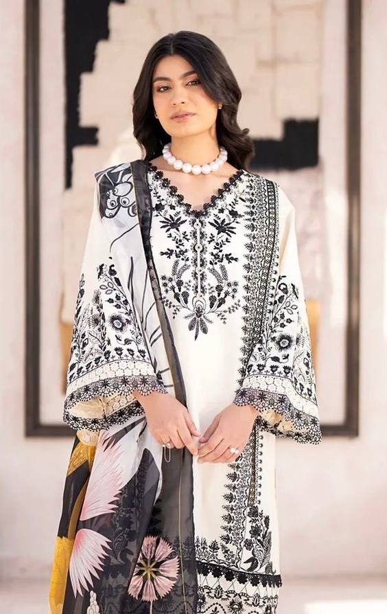 White Pure Chinon Silk Embroidery Work Palazzo Suit