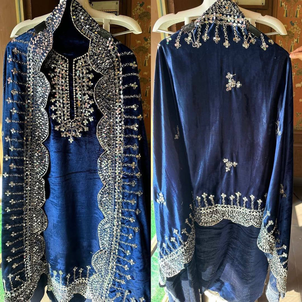 Navy Blue Viscose Velvet Sequence Work Salwar Suit