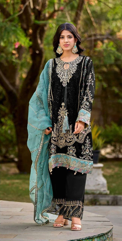 Black Velvet Sequence Embroidery Work Salwar Suit