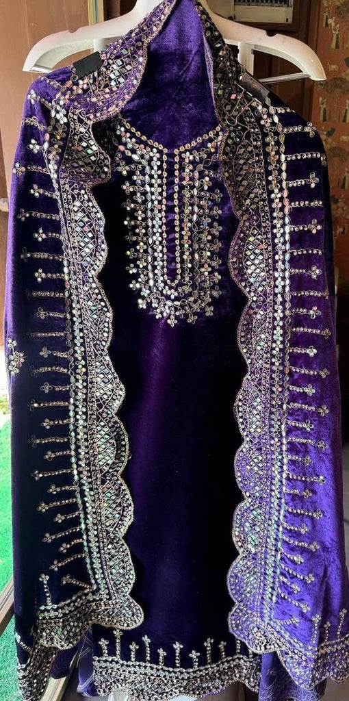 Purple Viscose Velvet Sequence Work Salwar Suit