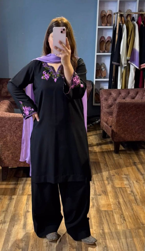 Black Ryon Silk Embroidery Work Salwar Suit