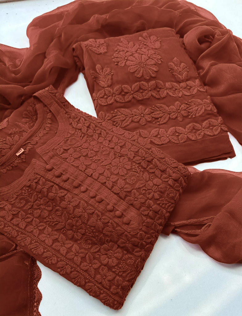 Georgette Chikankari Kurta &amp; Palazzo with Dupatta