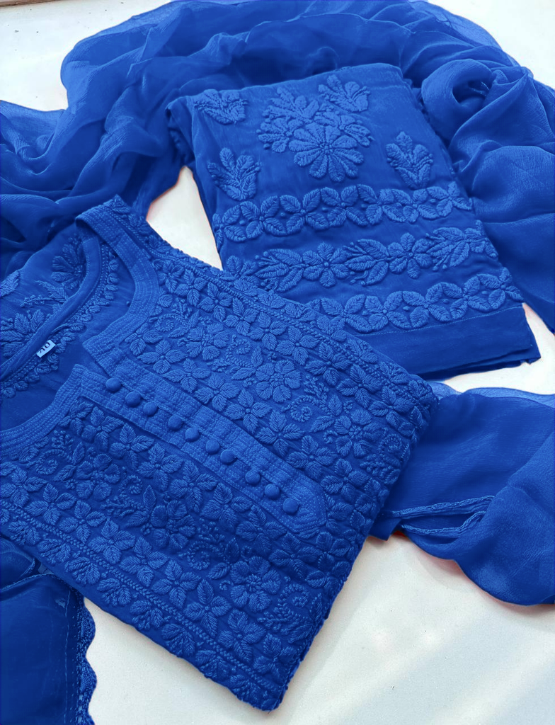 Georgette Chikankari Kurta &amp; Palazzo with Dupatta