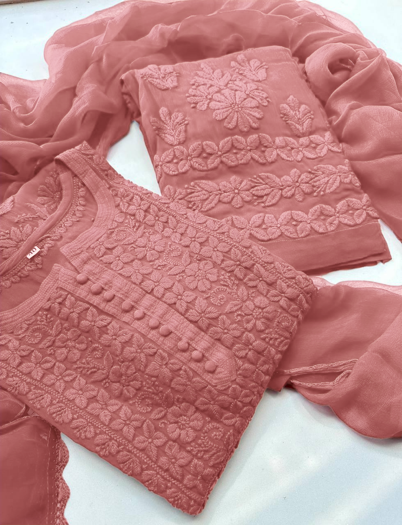 Georgette Chikankari Kurta &amp; Palazzo with Dupatta