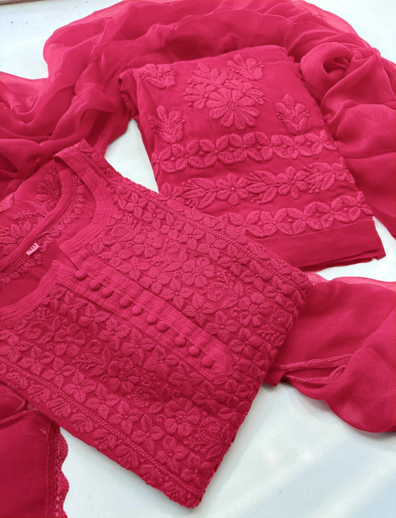 Georgette Chikankari Kurta &amp; Palazzo with Dupatta