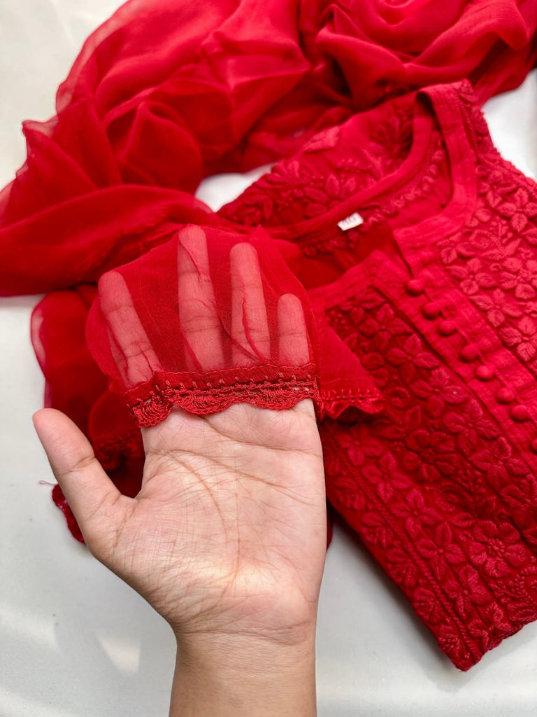 Georgette Chikankari Kurta &amp; Palazzo with Dupatta