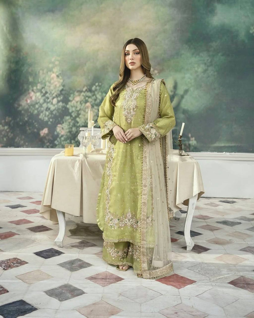 Pista Green Pure Tissu Silk Sequence Embroidery Work Plazzo Suit