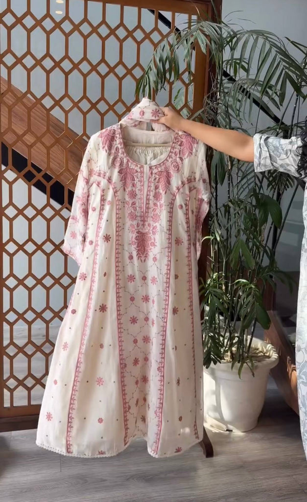 White Roman Silk Heavy Embroidery Work Palazzo Suit