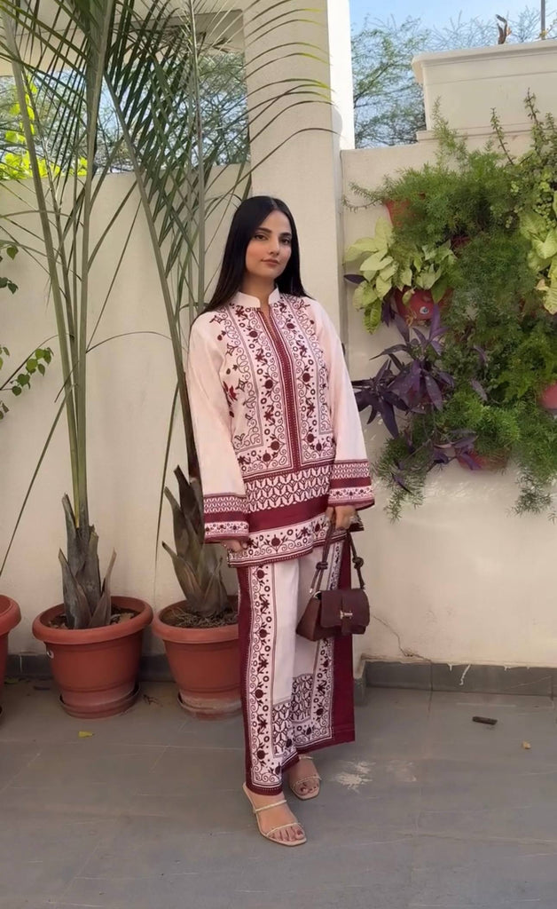White Malai Satin Silk Digital Printed Co-Ord Set