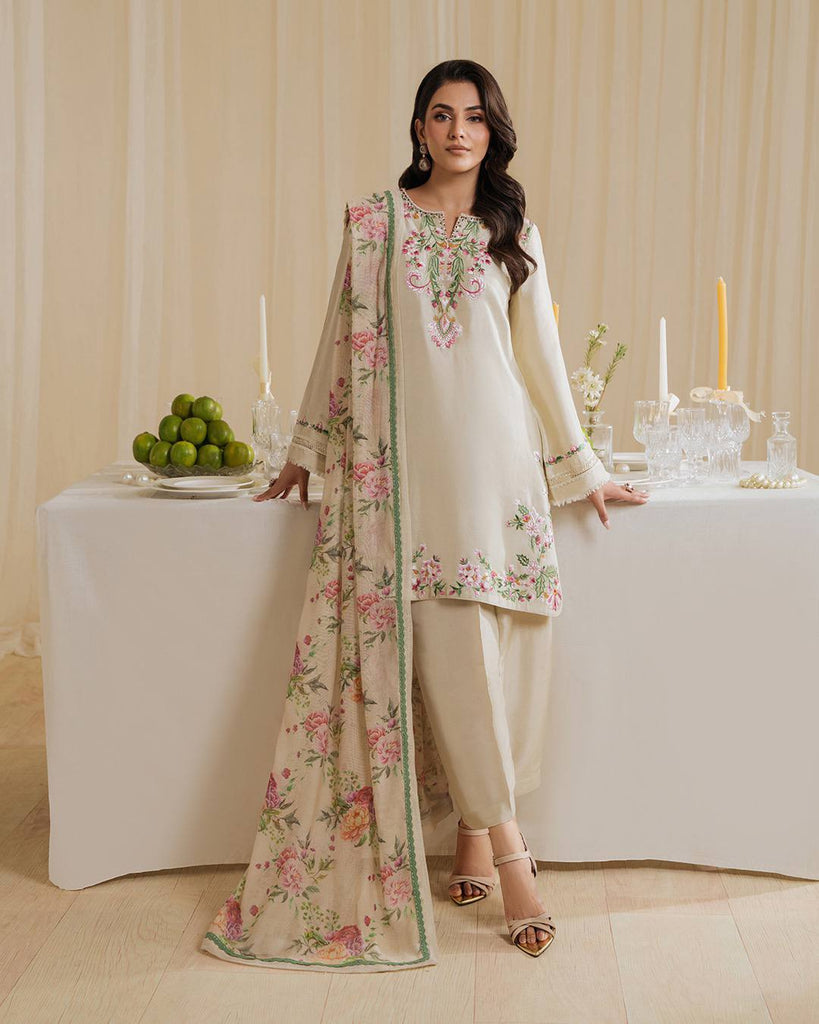 Beige Pure Natural Crepe Embroidery Work Farshi Salwar Suit