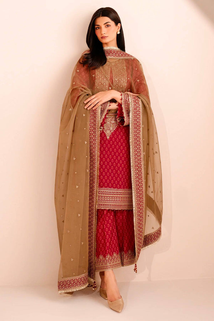 Red Chinon Silk Digital Printed Palazzo Suit