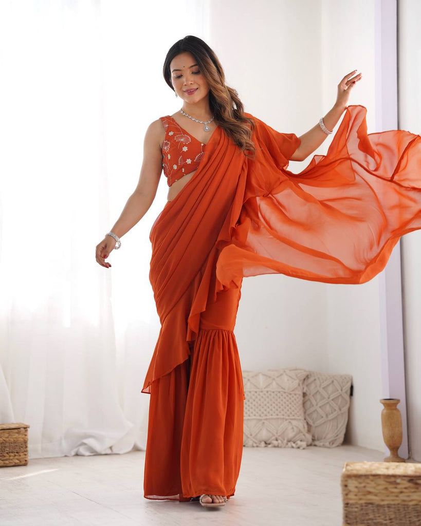 Orange Faux Georgette Ready To Wear Sharara Saree