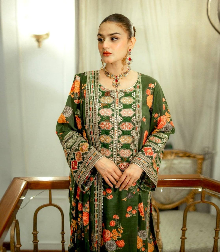 Green Chinon Silk Digital Printed Salwar Suit