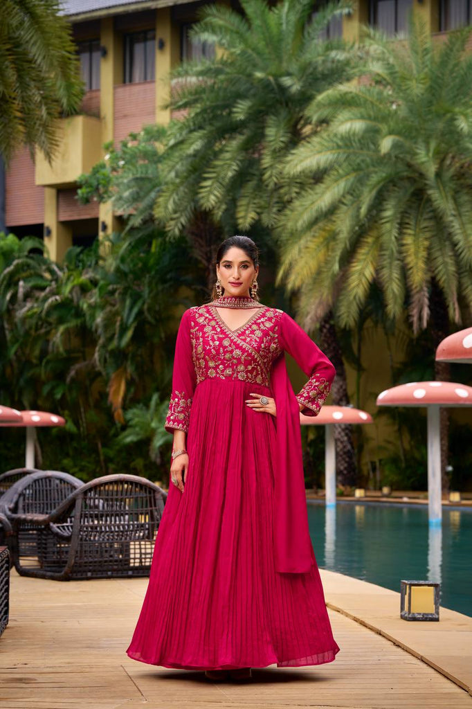 Rani Pink Beaded Sequence Embroidery Work Gown