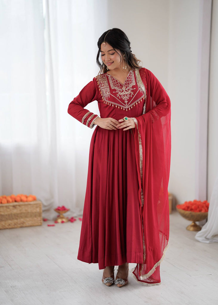 Red Roman Silk Cording Dori Work Gown