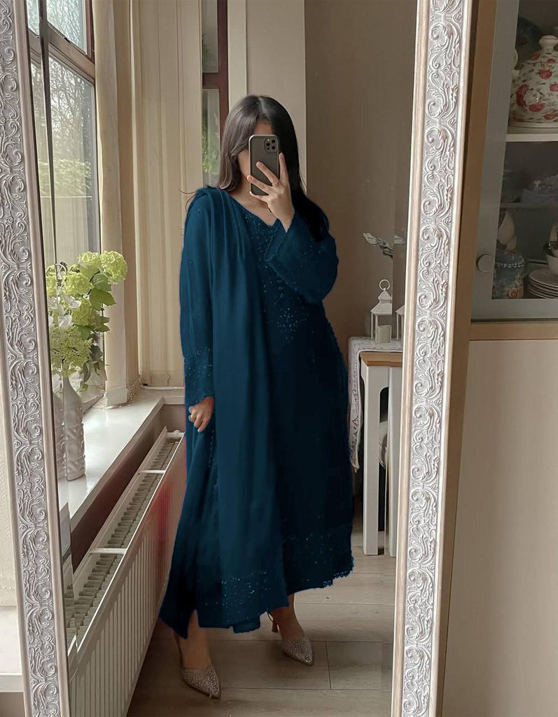 Navy Blue Georgette Sequence Embroidery Work Salwar Suit