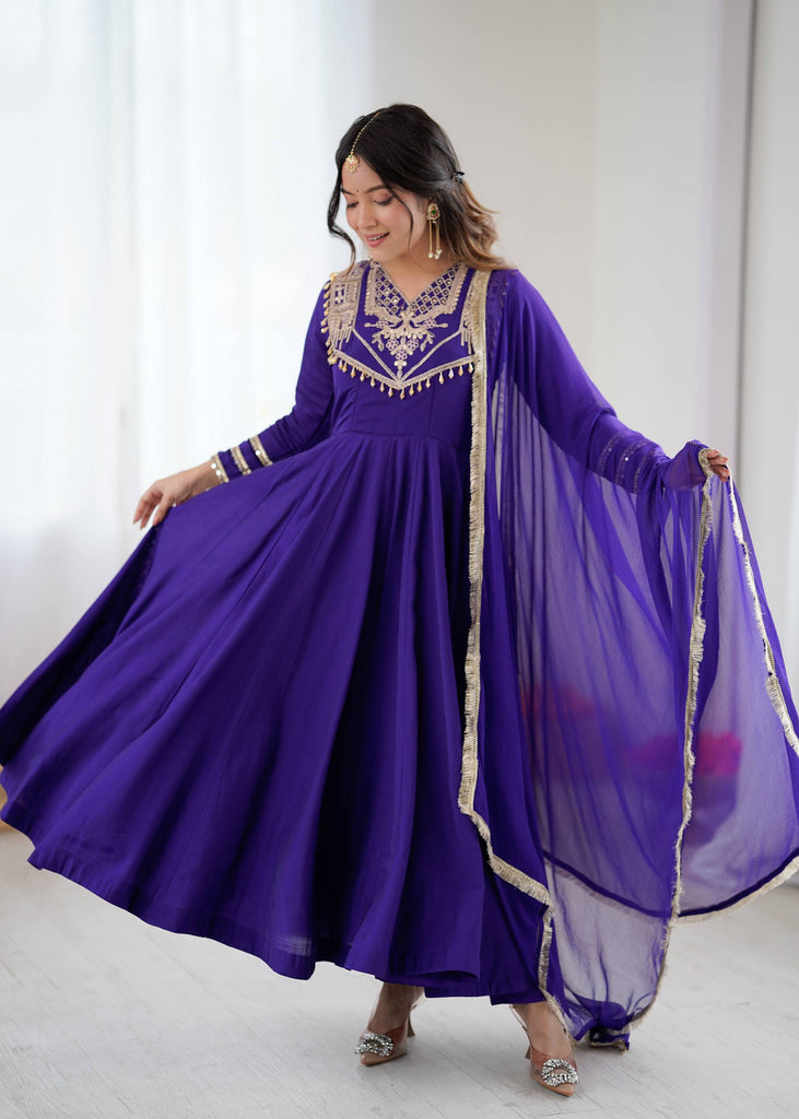 Purple Roman Silk Cording Dori Work Gown