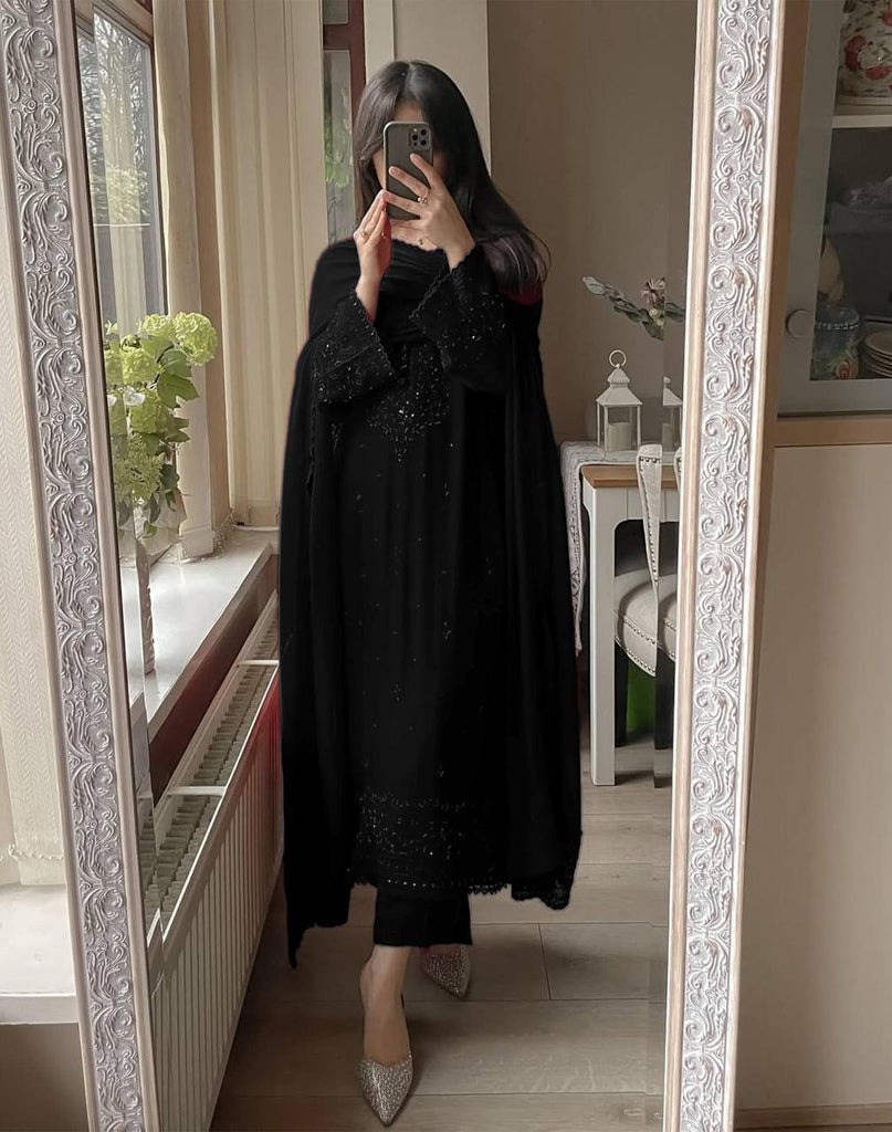 Black Georgette Sequence Embroidery Work Salwar Suit