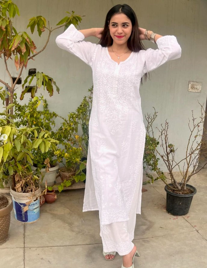Rayon Cotton Chikankari Kurta With Palazzo