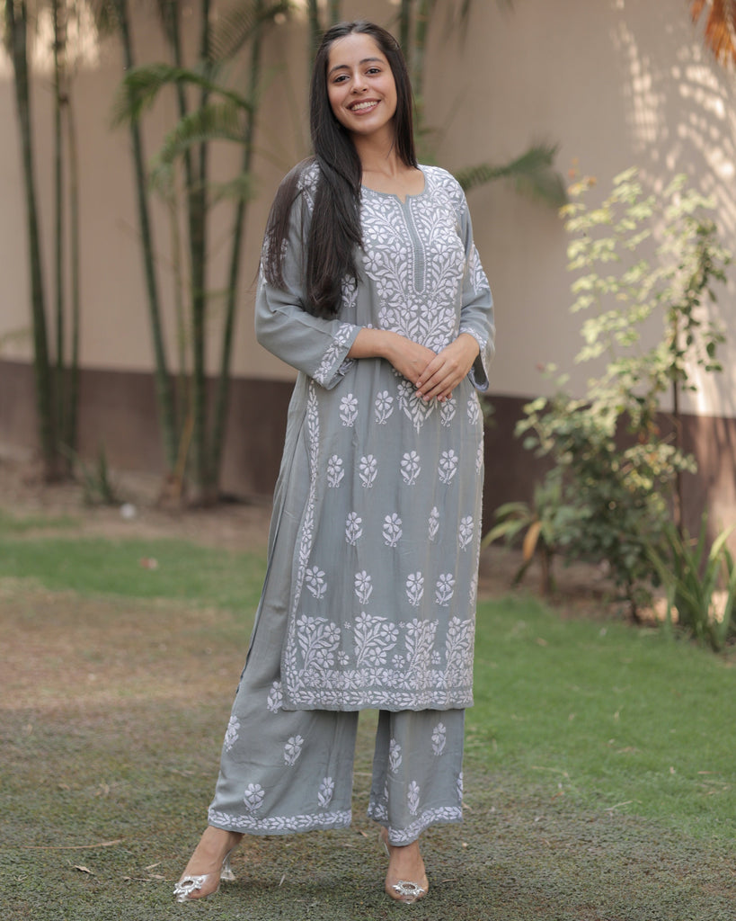 Rayon Cotton Chikankari Kurta With Palazzo