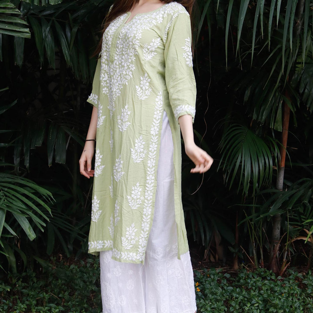 Lemon Cotton Trouser Salwar Suit With Chiffon Dupatta Online - DMV13779
