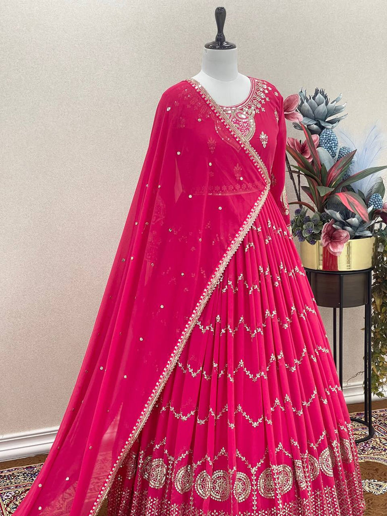 Rani Pink Georgette Gown With Georgette Dupatta Set