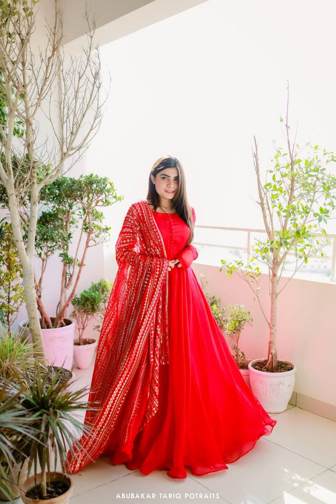 Shop Red Pure Dola Silk Hand Work Anarkali Gown Party Wear Online at Best  Price | Cbazaar