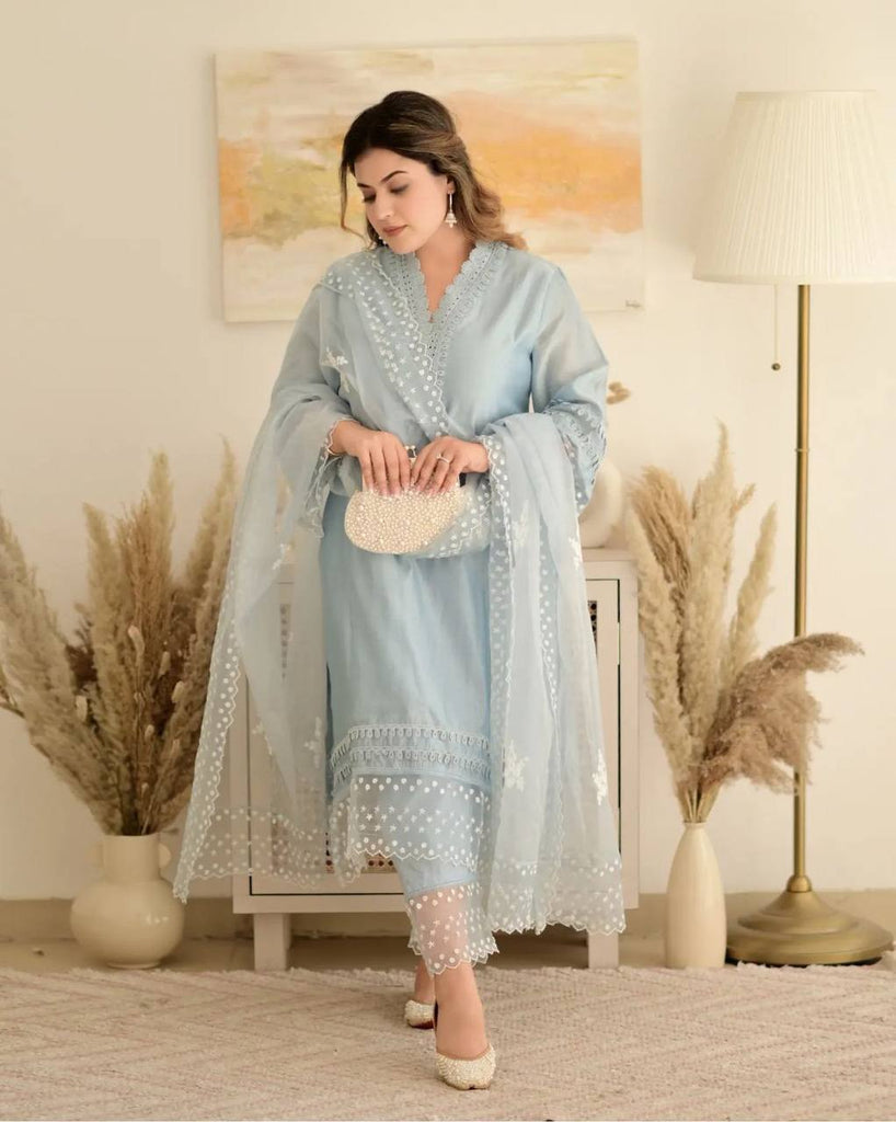 Gray Soft Jam Cotton Salwar Suit With Embroidery Work Duptta